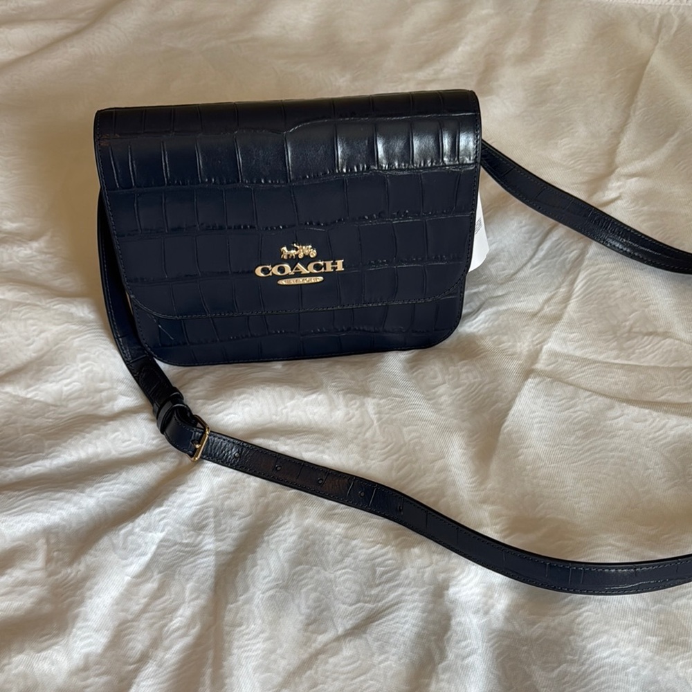 Coach Navy Crossbody Bag with Gold Accents